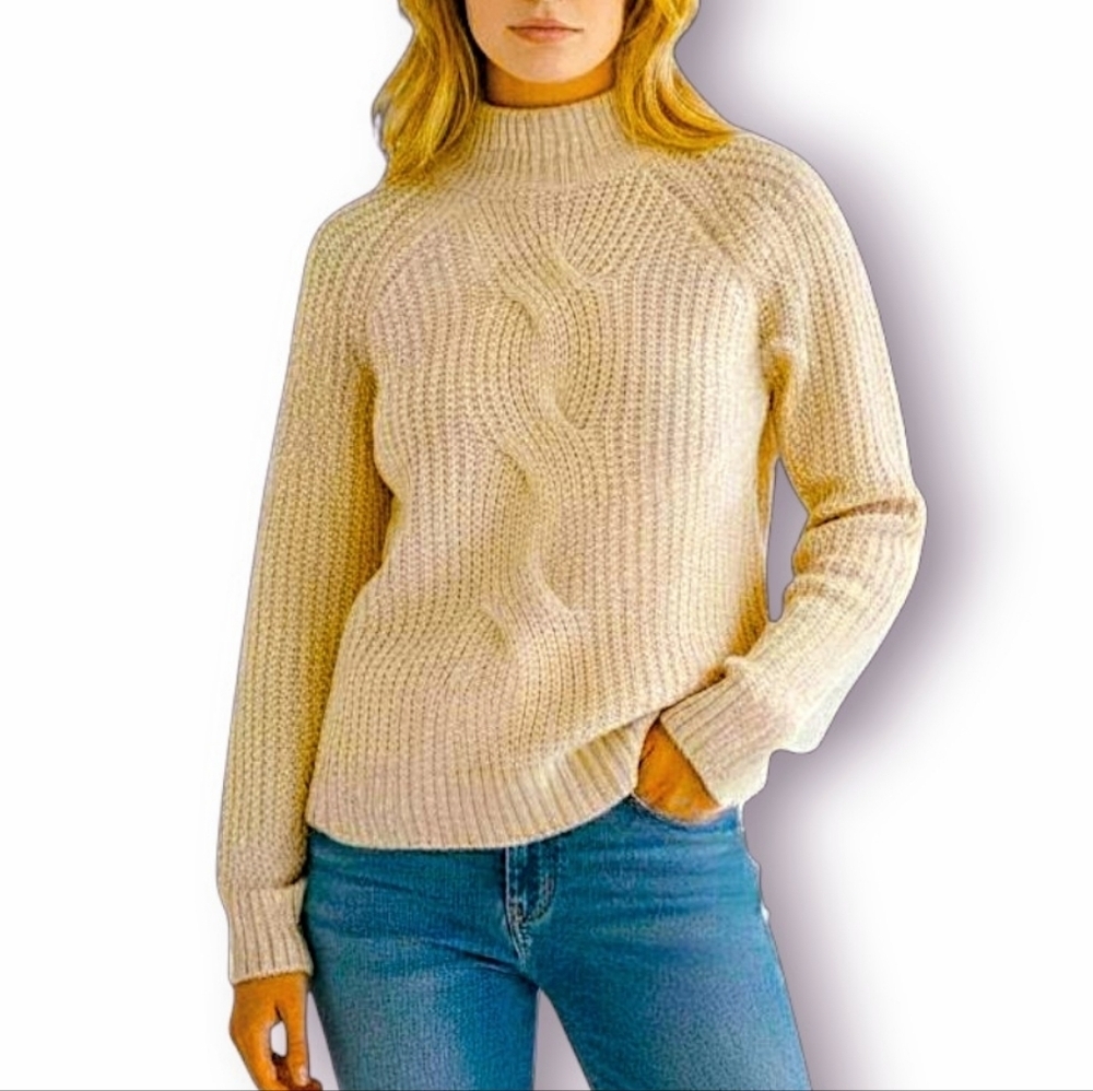Calvin Klein Pullover Mock Turtleneck Cable Knit Sweater XS